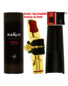 Boquilha Sax Alto Barkley Malbec 7 Metal Gold Completa Brinde Protetor Bag