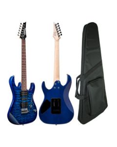 Guitarra Super Stratocaster Captador Humbucker Single Coils Ibanez GIO GRX 70QA TBB Azul c/ Capa