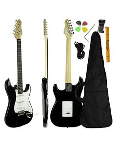 Guitarra Stratocaster Giannini Standard Séries Preto Alto Brilho Escudo Branco c/ Capa + Acessórios