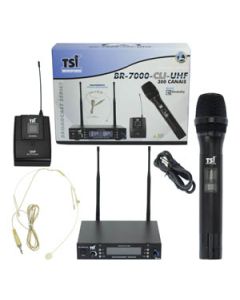 Kit c/ 02 Microfones Sem Fio c/ Headset Profissional 300 Canais TSI BR7000 CLI UHF + Estojo e Acessórios