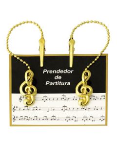 Prendedor Partitura Hinário Clipet com Corrente Dourado Paganini
